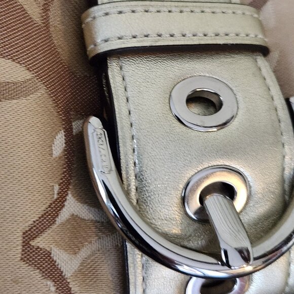 Like New Rare Coach Optic Metallic Gold & Tan Satchel Bag Handbag Purse - Picture 9 of 15